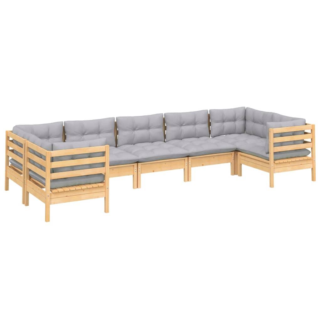 7 Piece Patio Lounge Set with Gray Cushions Pinewood at Set Shop and Smile
