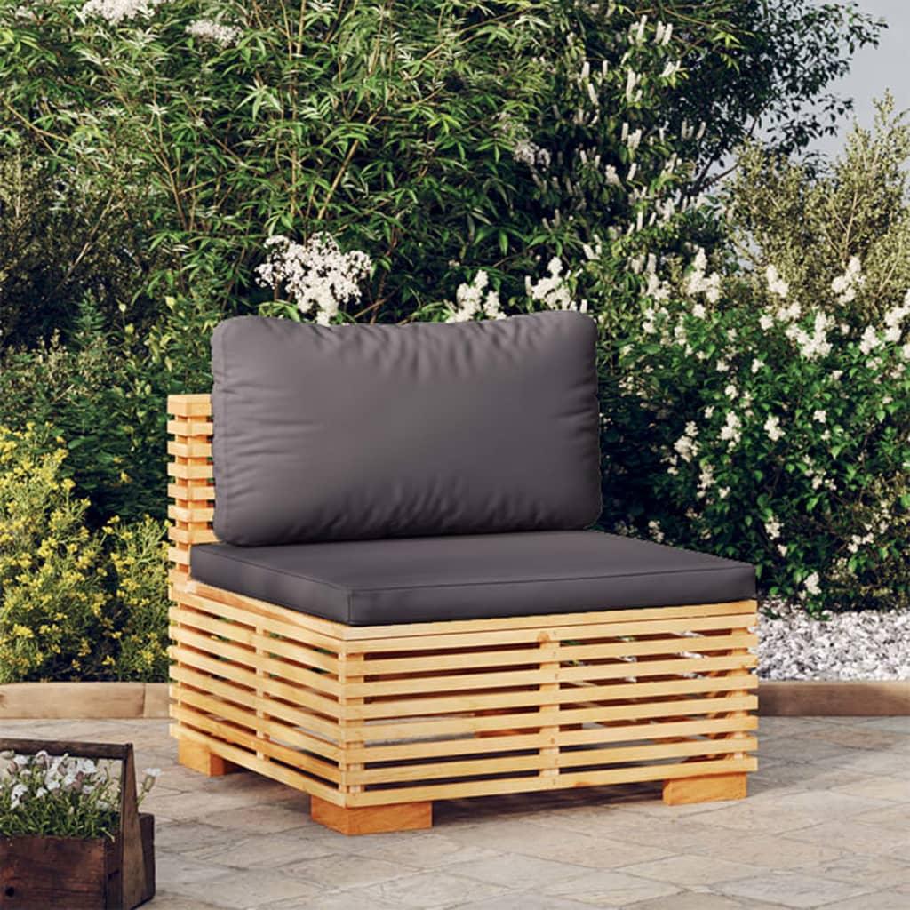 Patio Middle Sofa with Dark Gray Cushions Solid Wood Teak at Set Shop and Smile