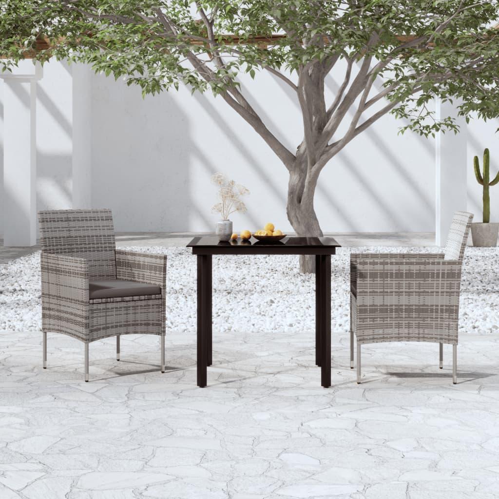 3 Piece Patio Dining Set with Cushions Gray and Black at Set Shop and Smile