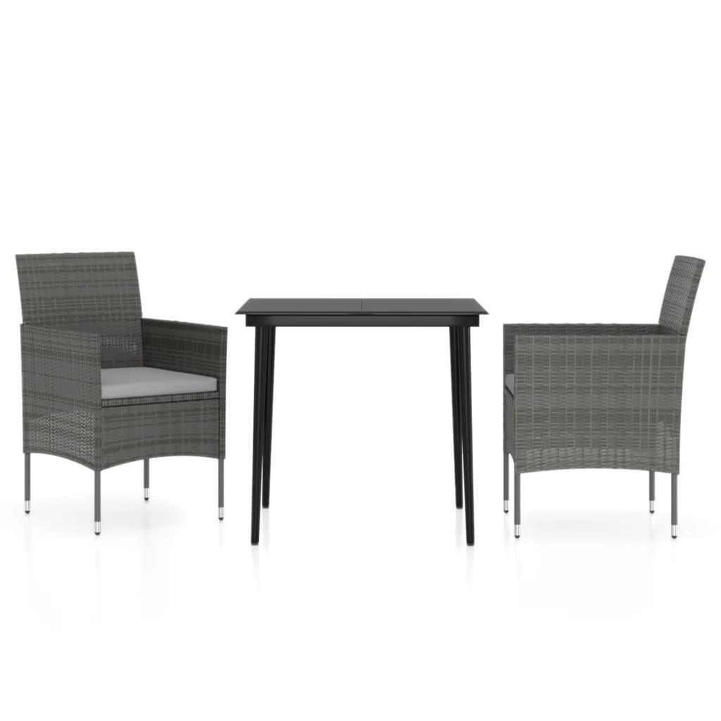 3 Piece Patio Dining Set with Cushions Gray and Black at Set Shop and Smile