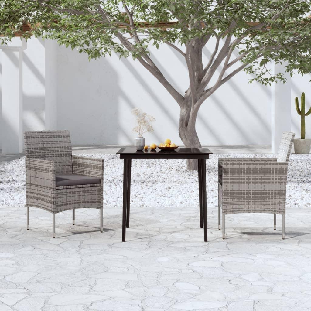 3 Piece Patio Dining Set with Cushions Gray and Black at Set Shop and Smile