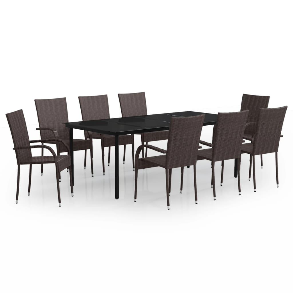 9 Piece Patio Dining Set Brown and Black at Set Shop and Smile