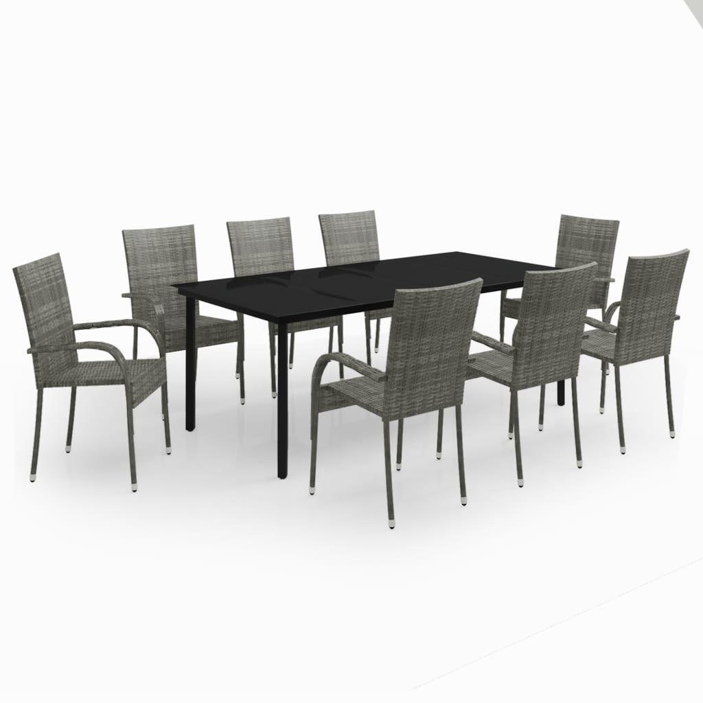 9 Piece Patio Dining Set Gray and Black at Set Shop and Smile