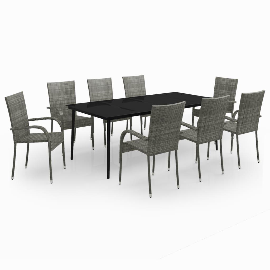 9 Piece Patio Dining Set Gray and Black at Set Shop and Smile