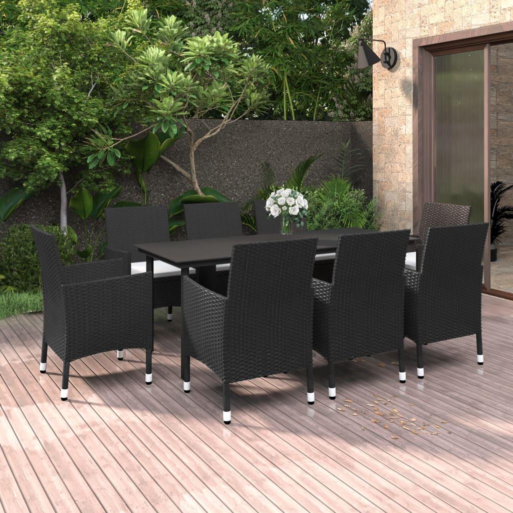 9 Piece Patio Dining Set with Cushions Poly Rattan and Glass at Set Shop and Smile
