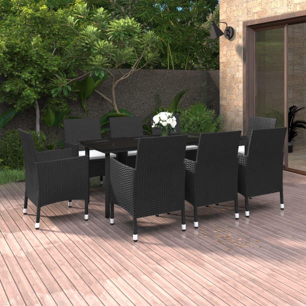 9 Piece Patio Dining Set with Cushions Poly Rattan and Glass at Set Shop and Smile