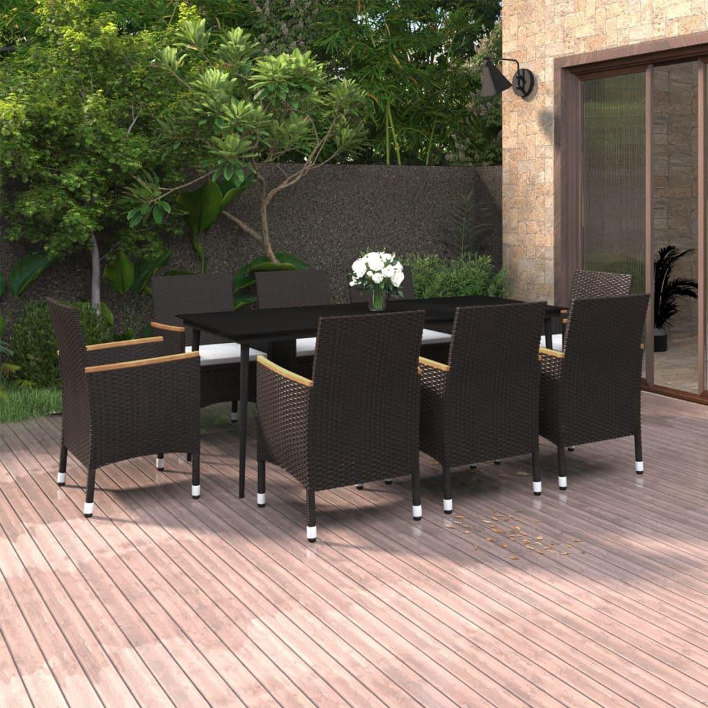 9 Piece Patio Dining Set with Cushions Poly Rattan and Glass at Set Shop and Smile