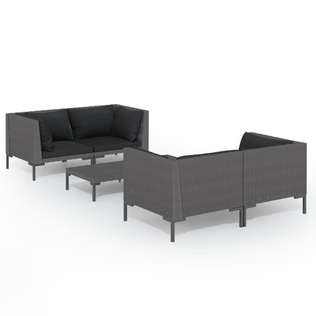 5 Piece Patio Lounge Set with Cushions Poly Rattan Dark Gray at Set Shop and Smile