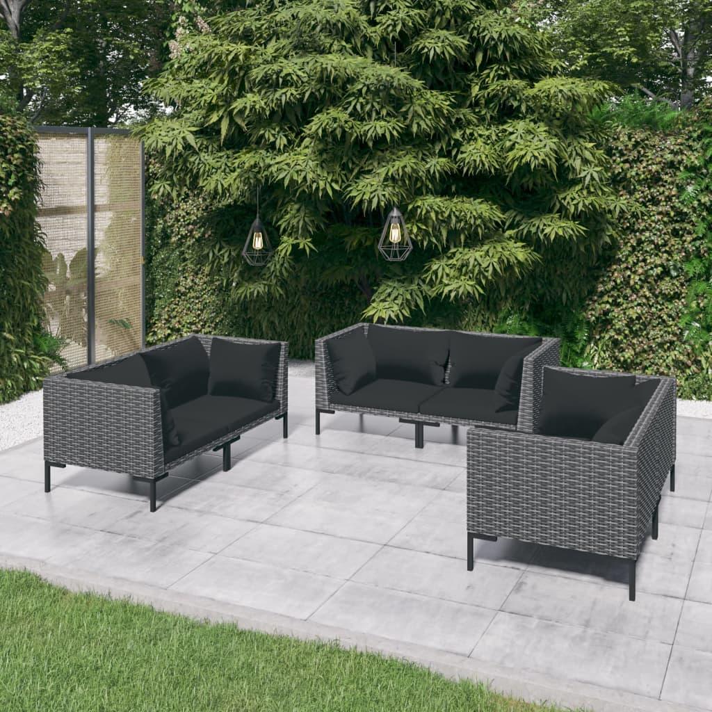 6 Piece Patio Lounge Set with Cushions Poly Rattan Dark Gray at Set Shop and Smile