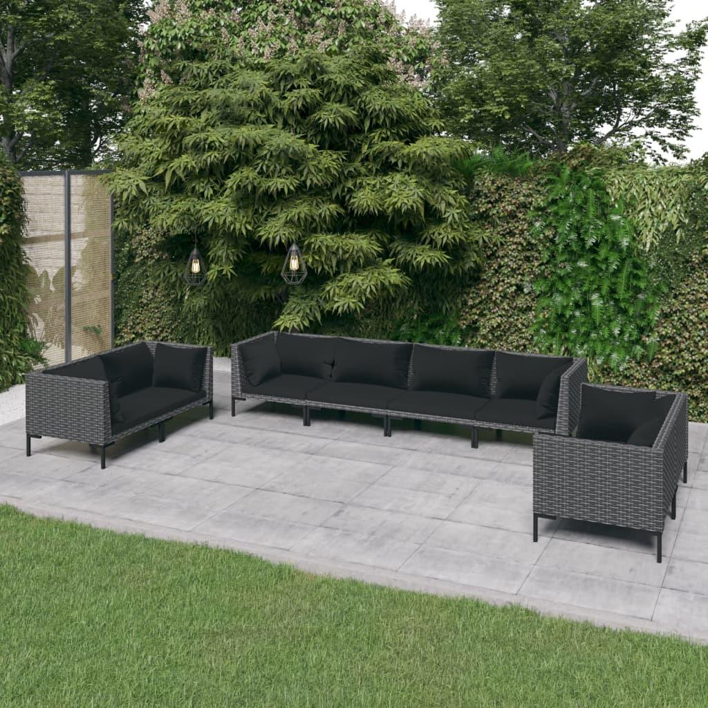 8 Piece Patio Lounge Set with Cushions Poly Rattan Dark Gray at Set Shop and Smile