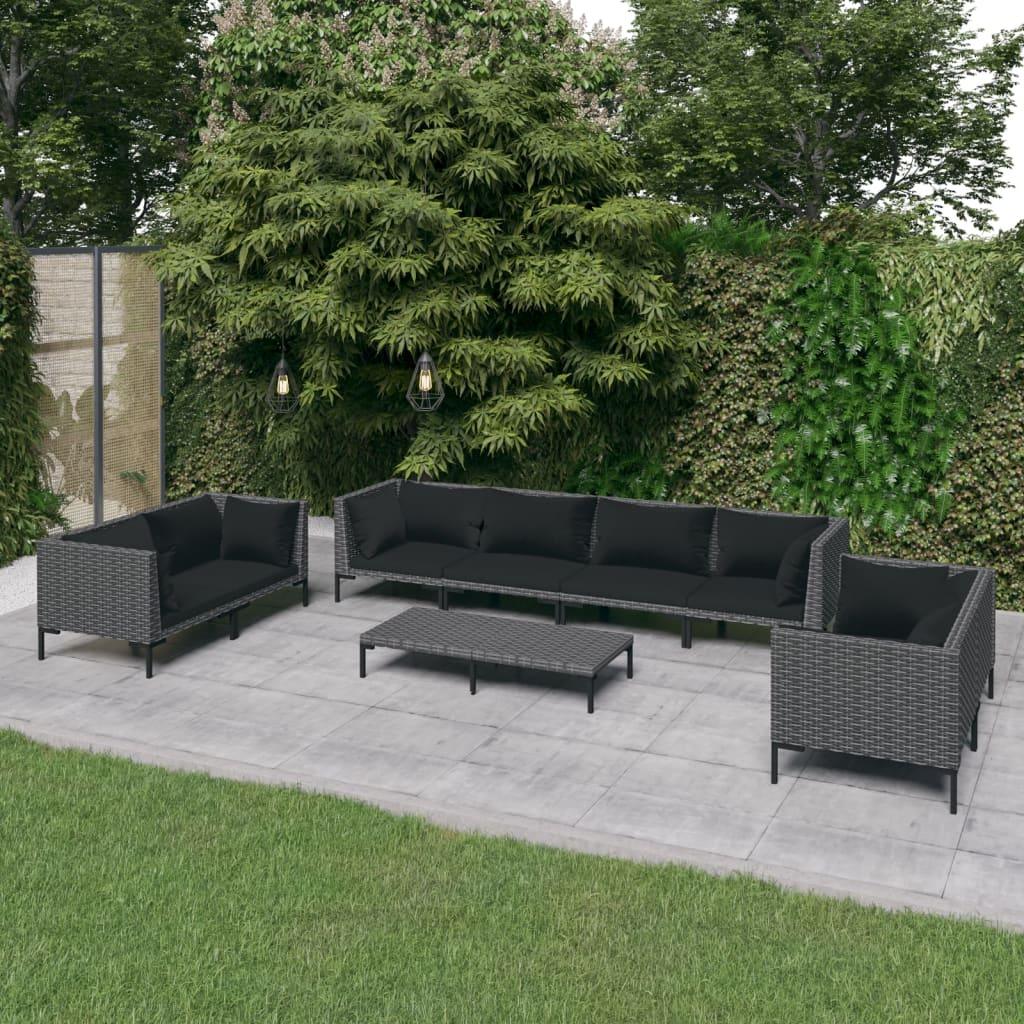 9 Piece Patio Lounge Set with Cushions Poly Rattan Dark Gray at Set Shop and Smile