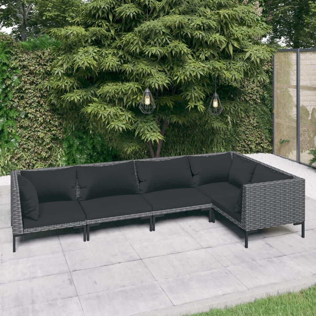 5 Piece Patio Lounge Set with Cushions Poly Rattan Dark Gray at Set Shop and Smile