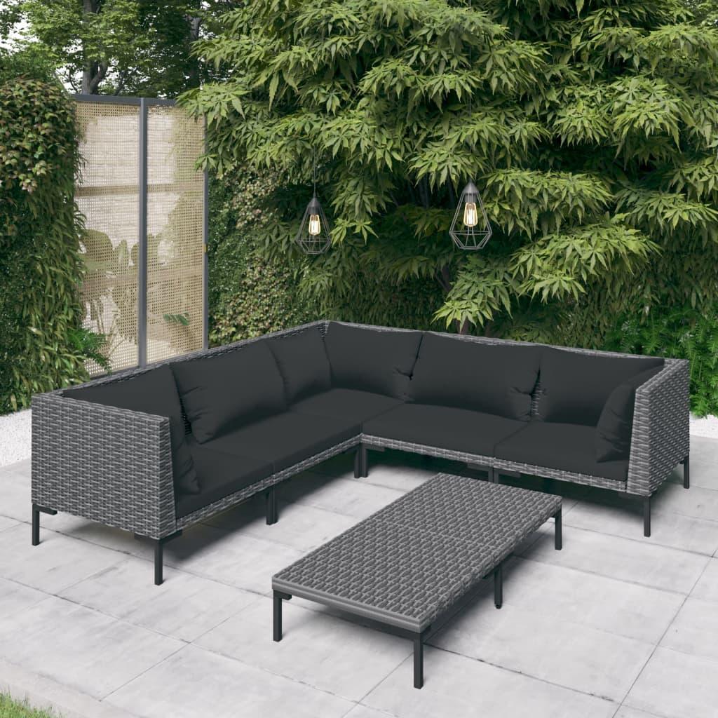 6 Piece Patio Lounge Set with Cushions Poly Rattan Dark Gray at Set Shop and Smile