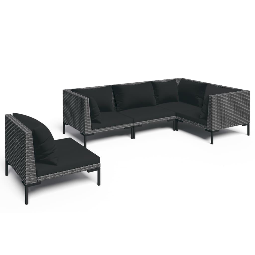 5 Piece Patio Lounge Set with Cushions Poly Rattan Dark Gray at Set Shop and Smile