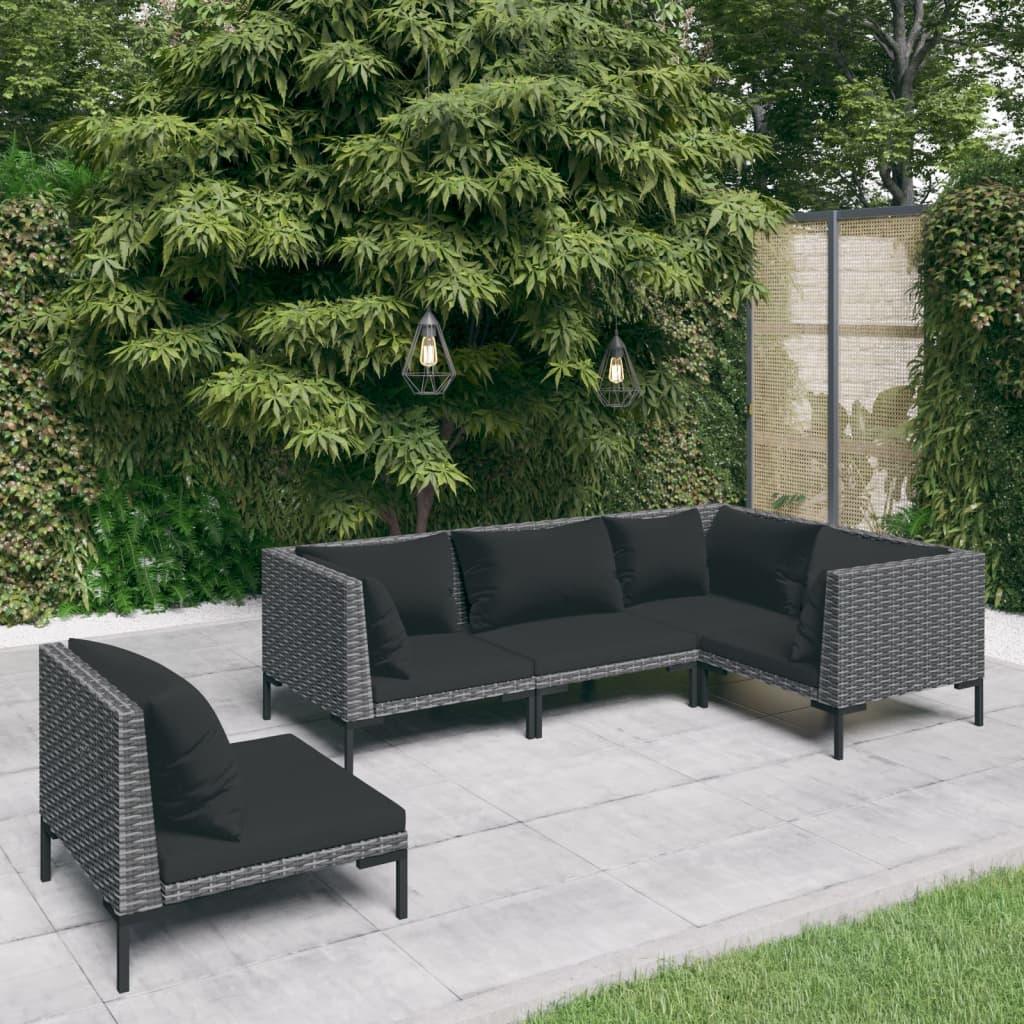 5 Piece Patio Lounge Set with Cushions Poly Rattan Dark Gray at Set Shop and Smile