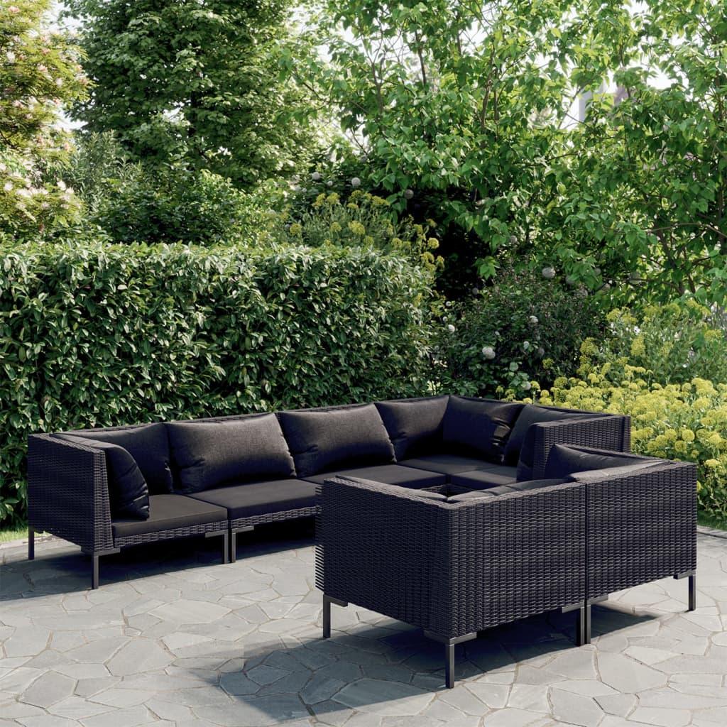 7 Piece Patio Lounge Set with Cushions Poly Rattan Dark Gray at Set Shop and Smile