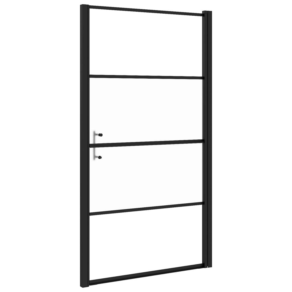 Shower Door 39.4"x70.1" Half Frosted Tempered Glass Black at Set Shop and Smile