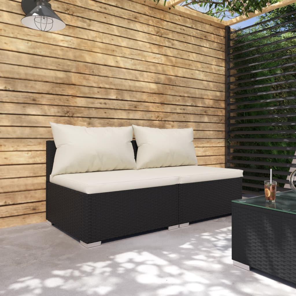 2 Piece Patio Lounge Set with Cushions Poly Rattan Black at Set Shop and Smile
