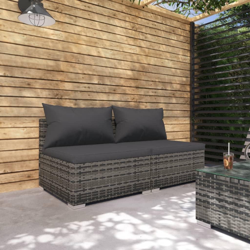2 Piece Patio Lounge Set with Cushions Poly Rattan Gray at Set Shop and Smile