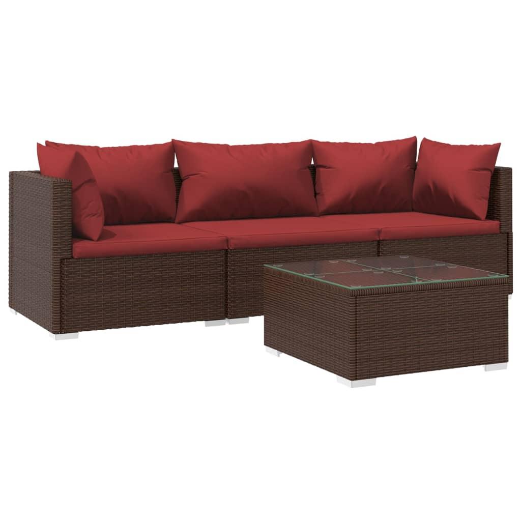 4 Piece Patio Lounge Set with Cushions Poly Rattan Brown at Set Shop and Smile