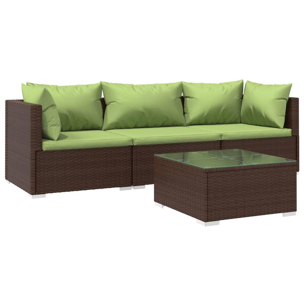 4 Piece Patio Lounge Set with Cushions Poly Rattan Brown at Set Shop and Smile