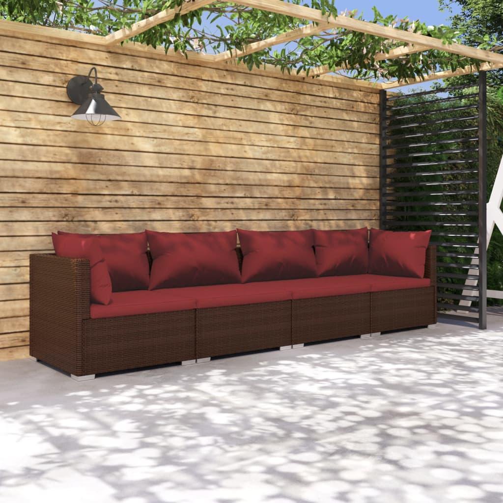 4 Piece Patio Lounge Set with Cushions Poly Rattan Brown at Set Shop and Smile