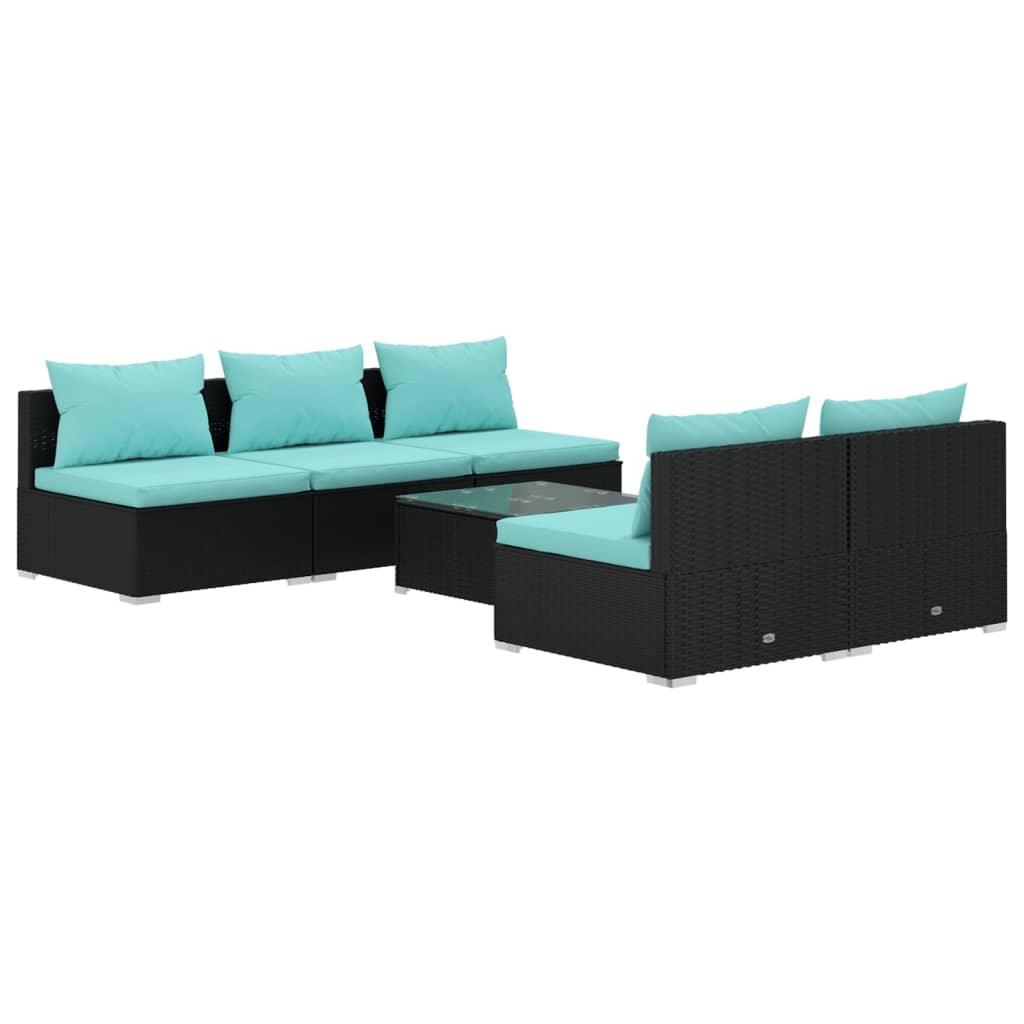 6 Piece Patio Lounge Set with Cushions Poly Rattan Black at Set Shop and Smile