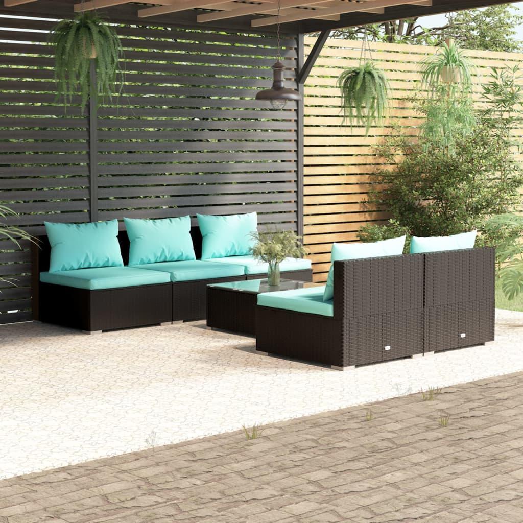 6 Piece Patio Lounge Set with Cushions Poly Rattan Black at Set Shop and Smile
