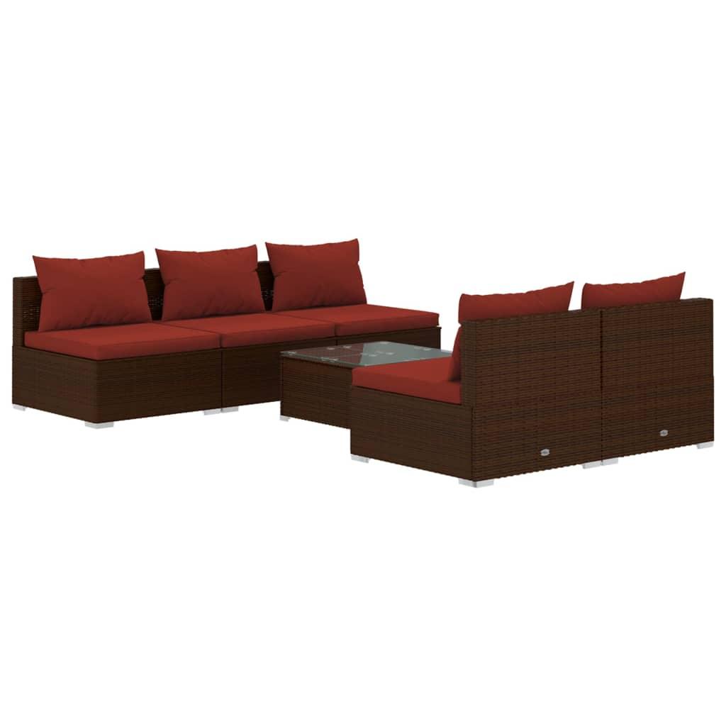 6 Piece Patio Lounge Set with Cushions Poly Rattan Brown at Set Shop and Smile