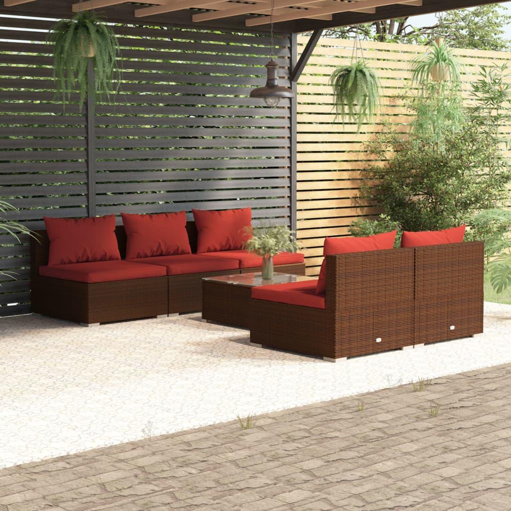 6 Piece Patio Lounge Set with Cushions Poly Rattan Brown at Set Shop and Smile