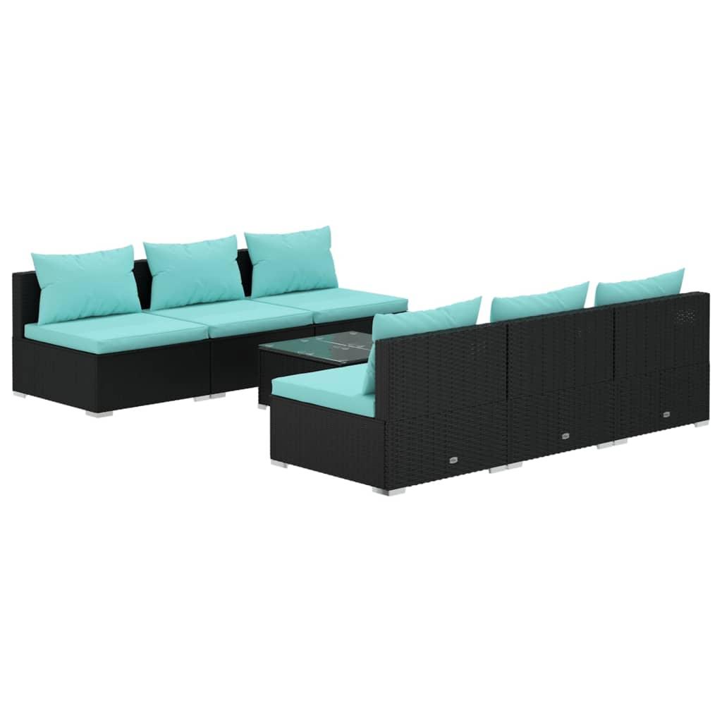 7 Piece Patio Lounge Set with Cushions Poly Rattan Black at Set Shop and Smile