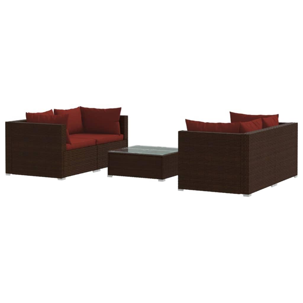 5 Piece Patio Lounge Set with Cushions Poly Rattan Brown at Set Shop and Smile