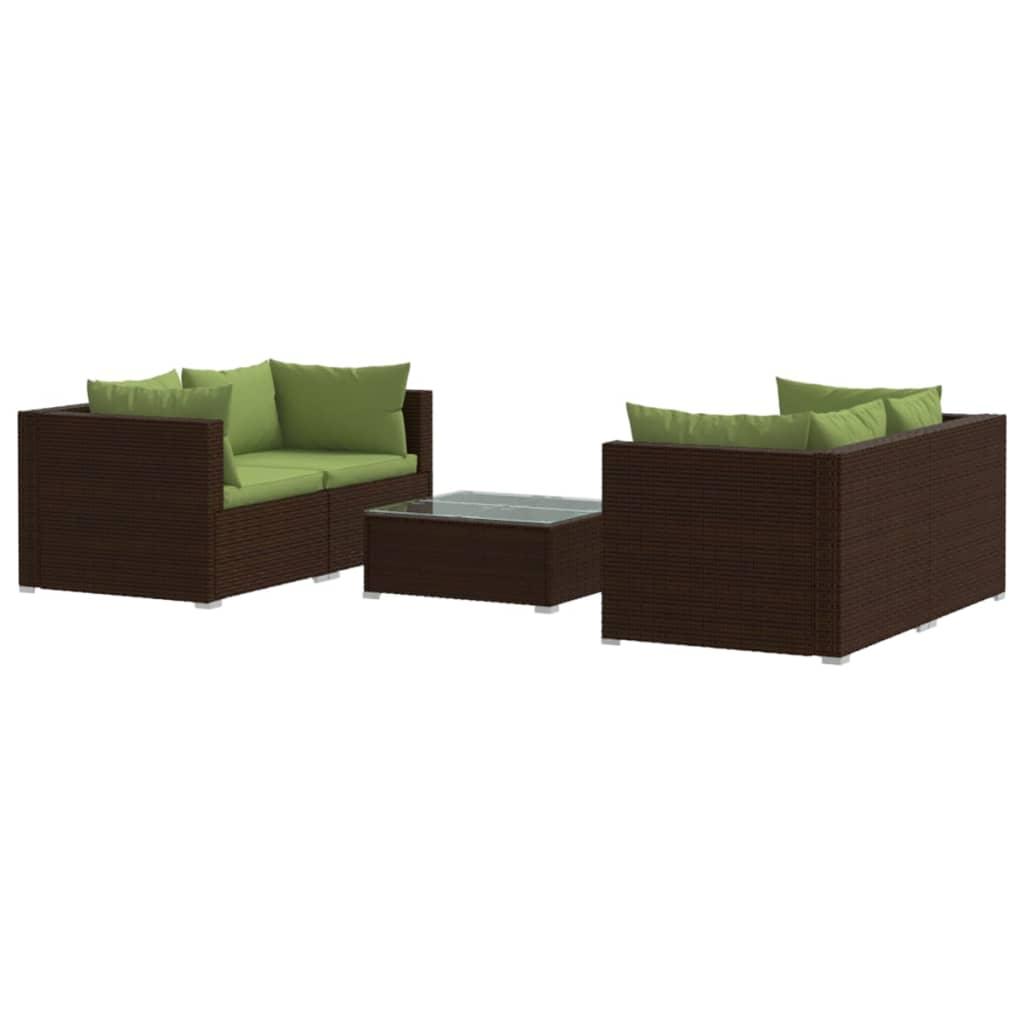 5 Piece Patio Lounge Set with Cushions Poly Rattan Brown at Set Shop and Smile