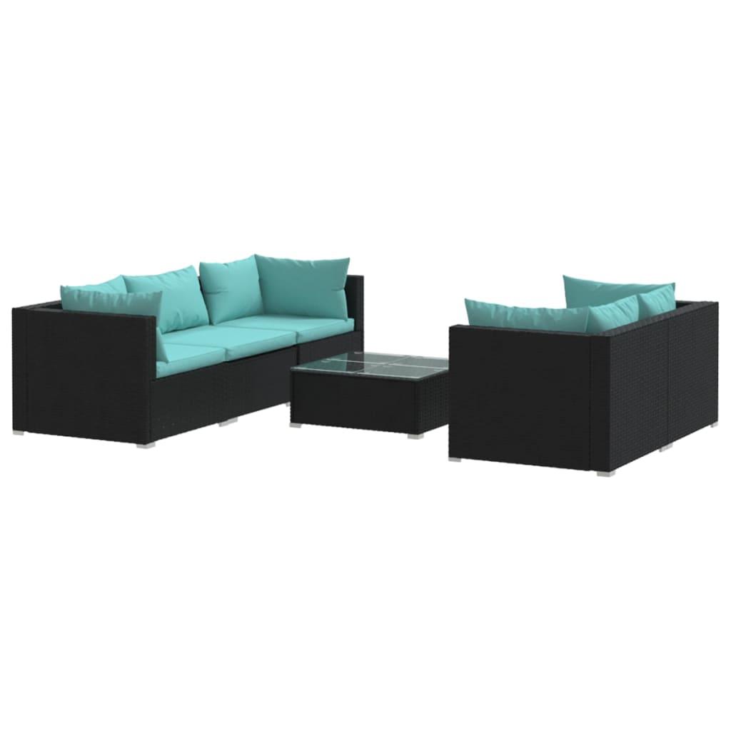 6 Piece Patio Lounge Set with Cushions Poly Rattan Black at Set Shop and Smile