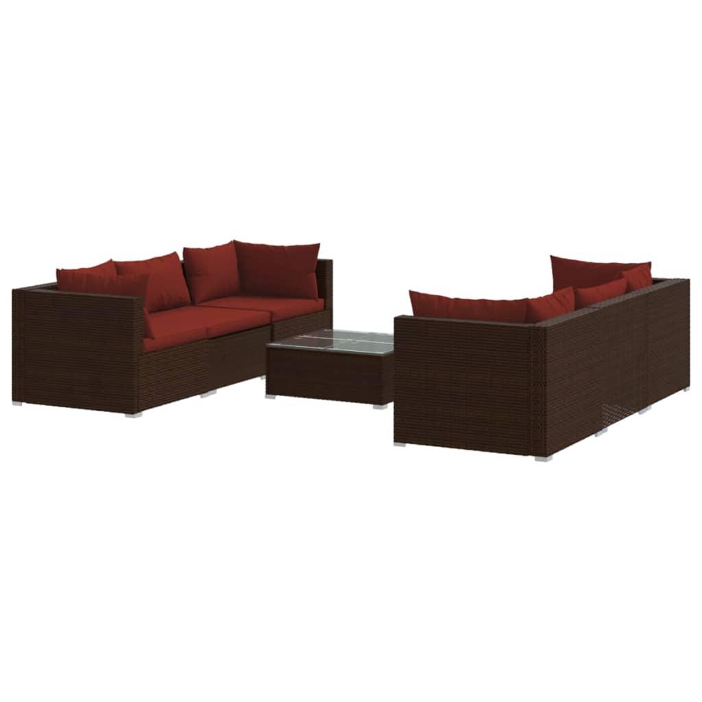 7 Piece Patio Lounge Set with Cushions Poly Rattan Brown at Set Shop and Smile