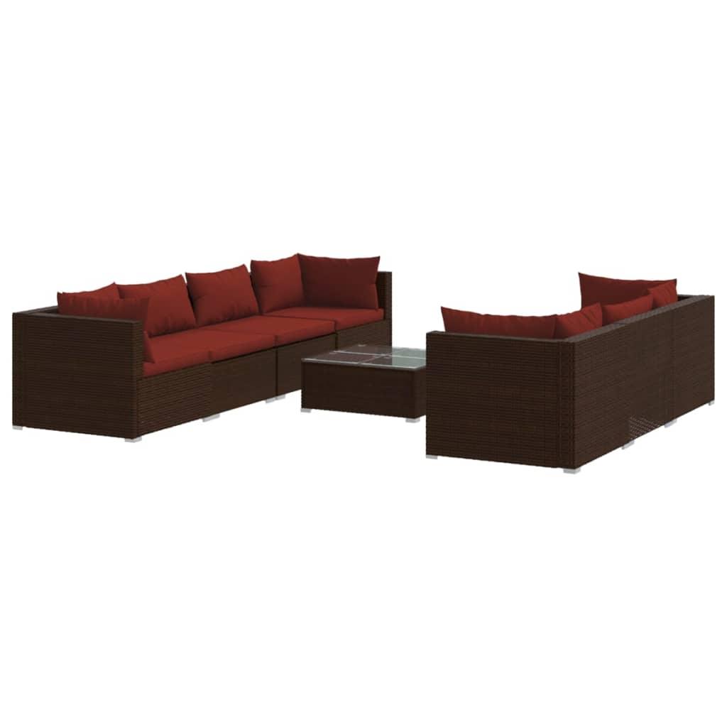 8 Piece Patio Lounge Set with Cushions Poly Rattan Brown at Set Shop and Smile