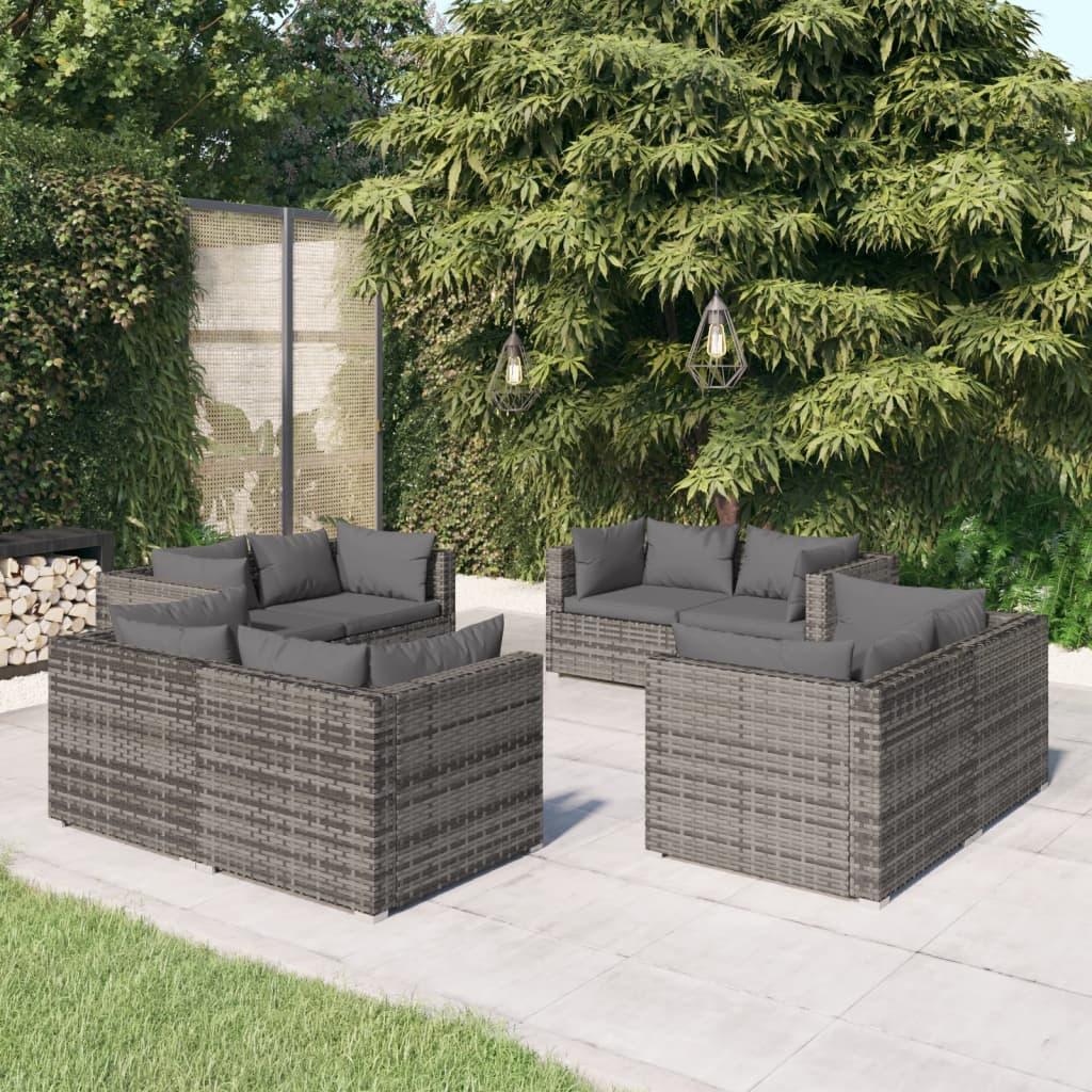 8 Piece Patio Lounge Set with Cushions Poly Rattan Gray at Set Shop and Smile