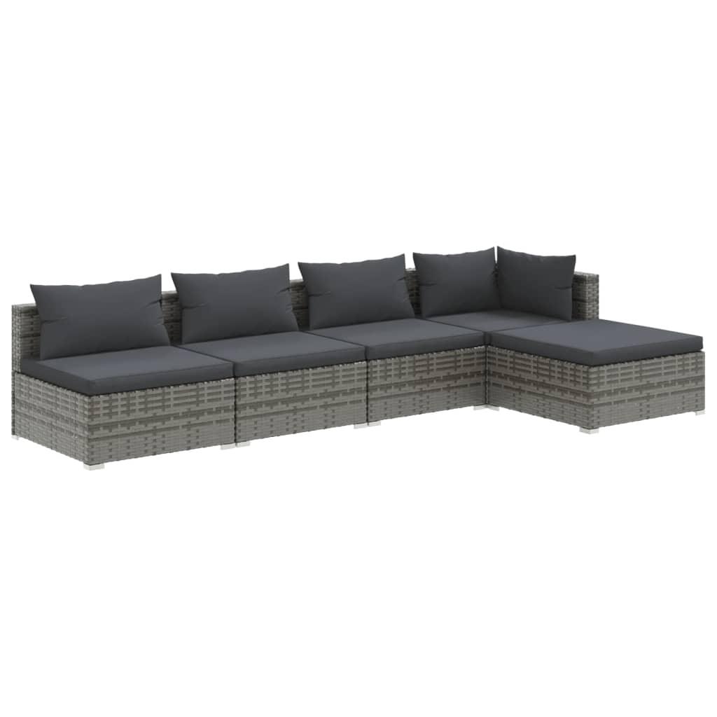 5 Piece Garden Lounge Set with Cushions Poly Rattan Gray at Set Shop and Smile
