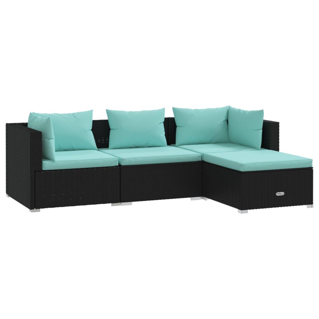 4 Piece Patio Lounge Set with Cushions Poly Rattan Black at Set Shop and Smile