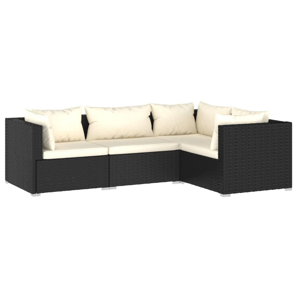 4 Piece Patio Lounge Set with Cushions Poly Rattan Black at Set Shop and Smile