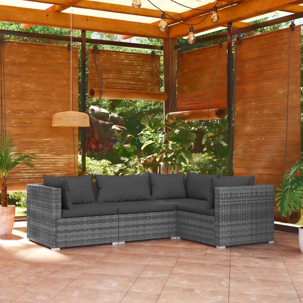 4 Piece Patio Lounge Set with Cushions Poly Rattan Gray at Set Shop and Smile