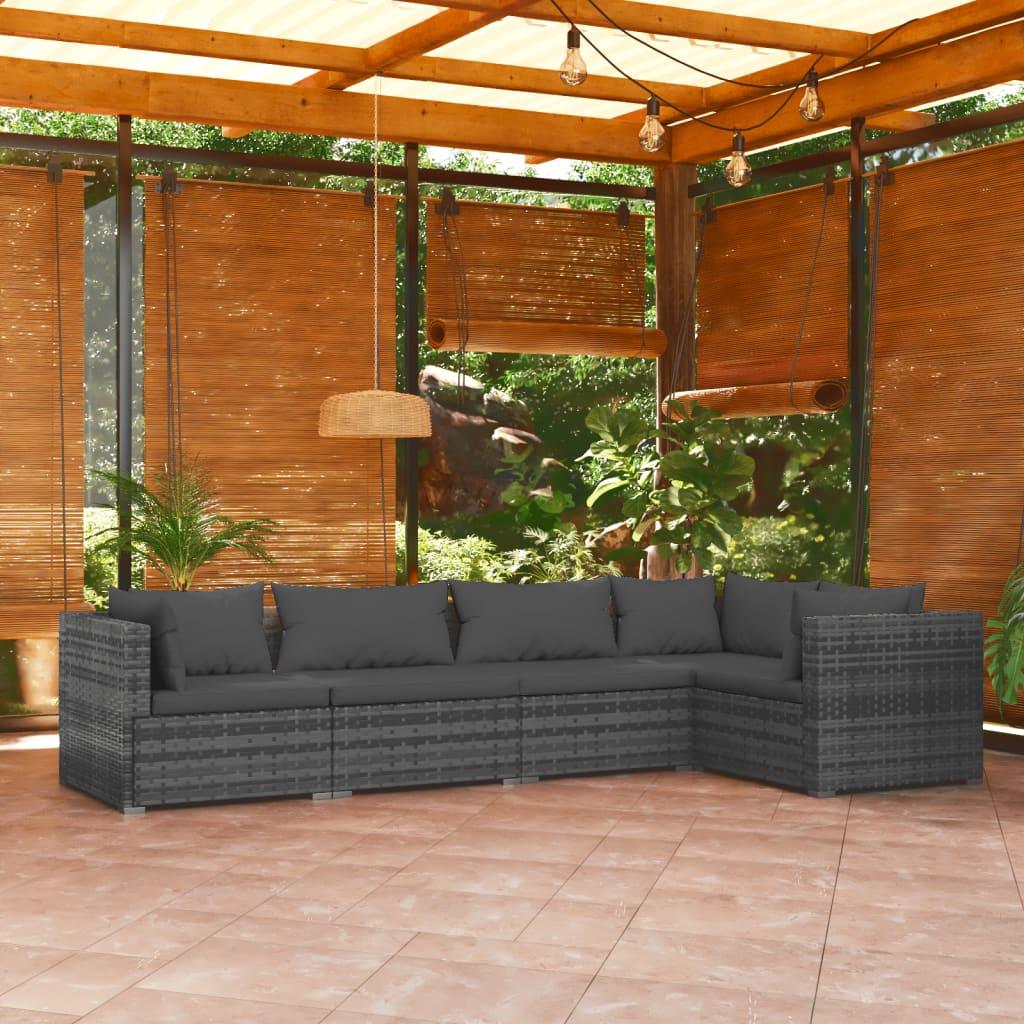 5 Piece Patio Lounge Set with Cushions Poly Rattan Gray at Set Shop and Smile