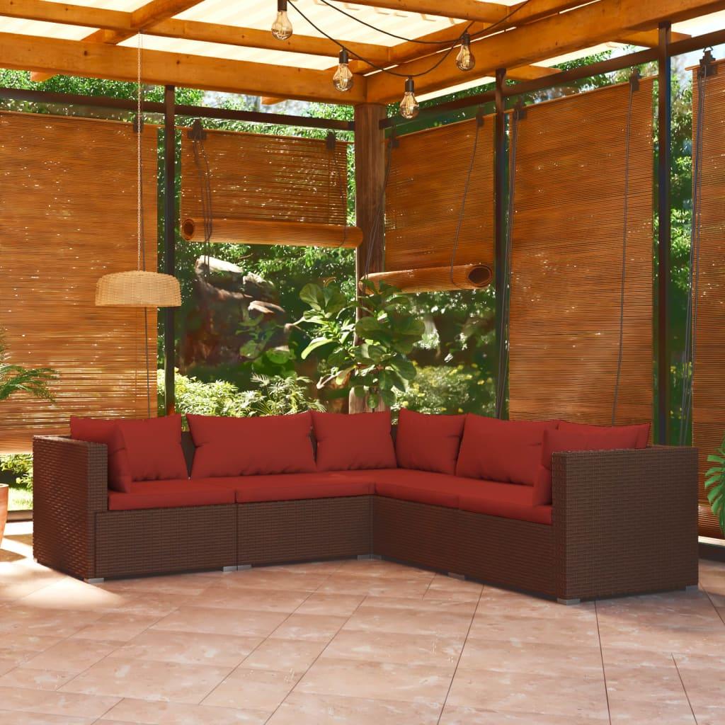 5 Piece Patio Lounge Set with Cushions Poly Rattan Brown at Set Shop and Smile