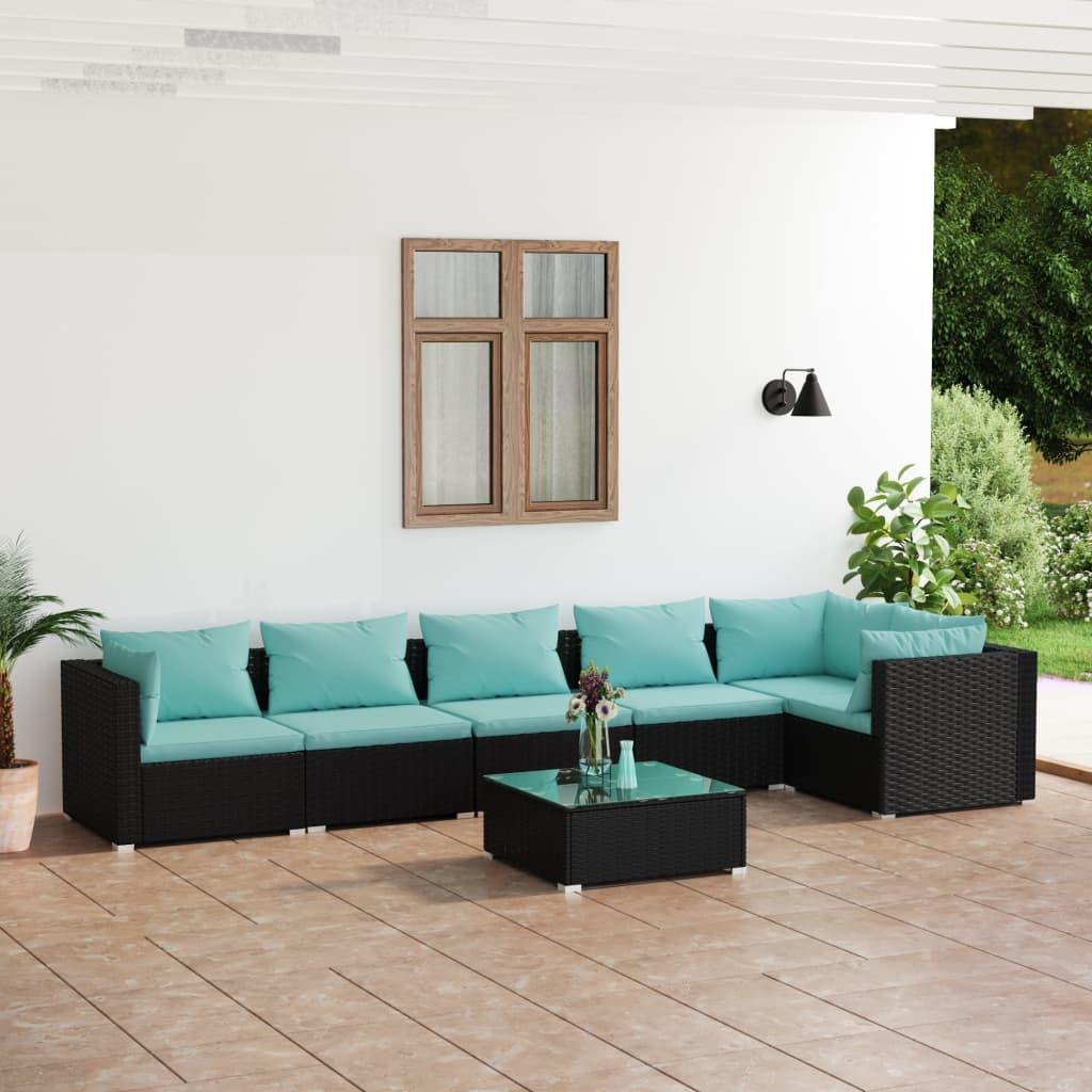 7 Piece Patio Lounge Set with Cushions Poly Rattan Black at Set Shop and Smile