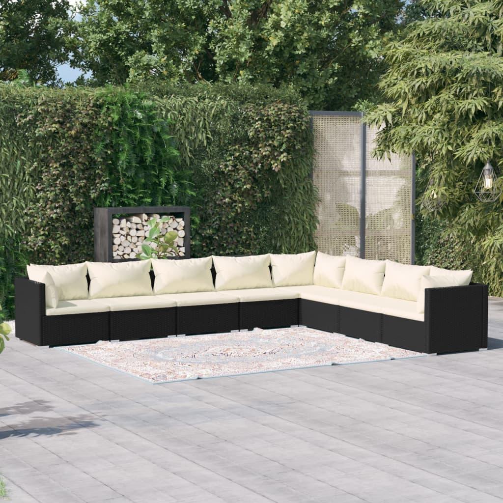 8 Piece Garden Lounge Set with Cushions Poly Rattan Black at Set Shop and Smile