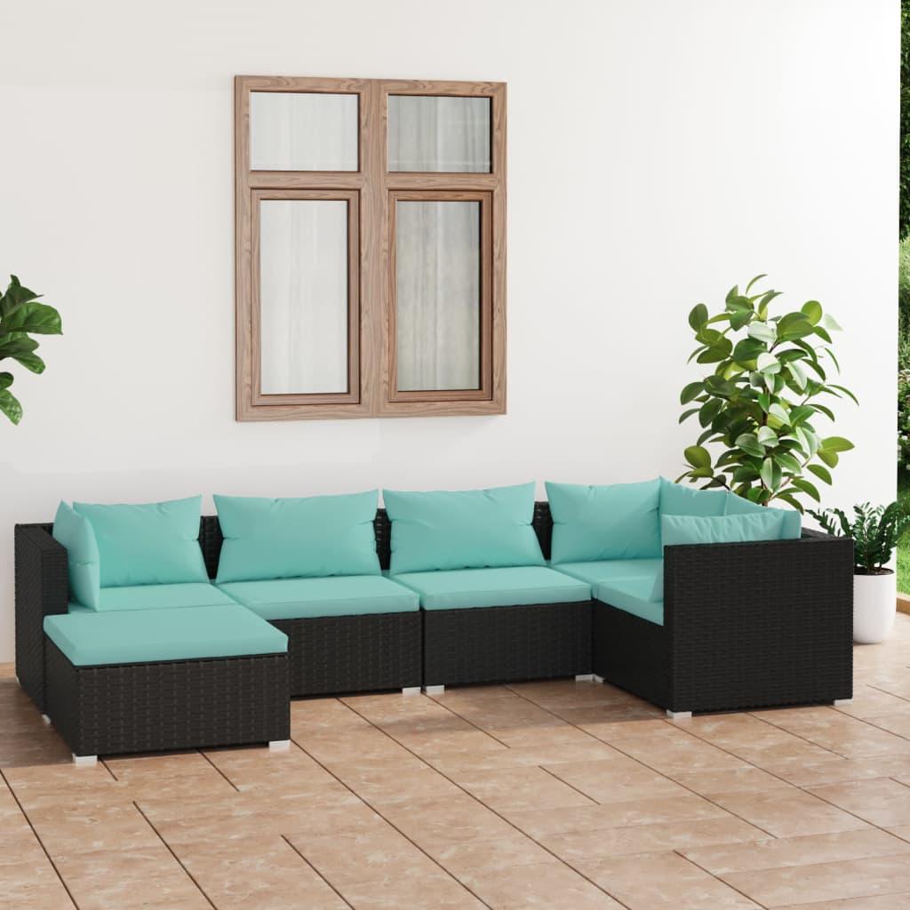 6 Piece Patio Lounge Set with Cushions Poly Rattan Black at Set Shop and Smile