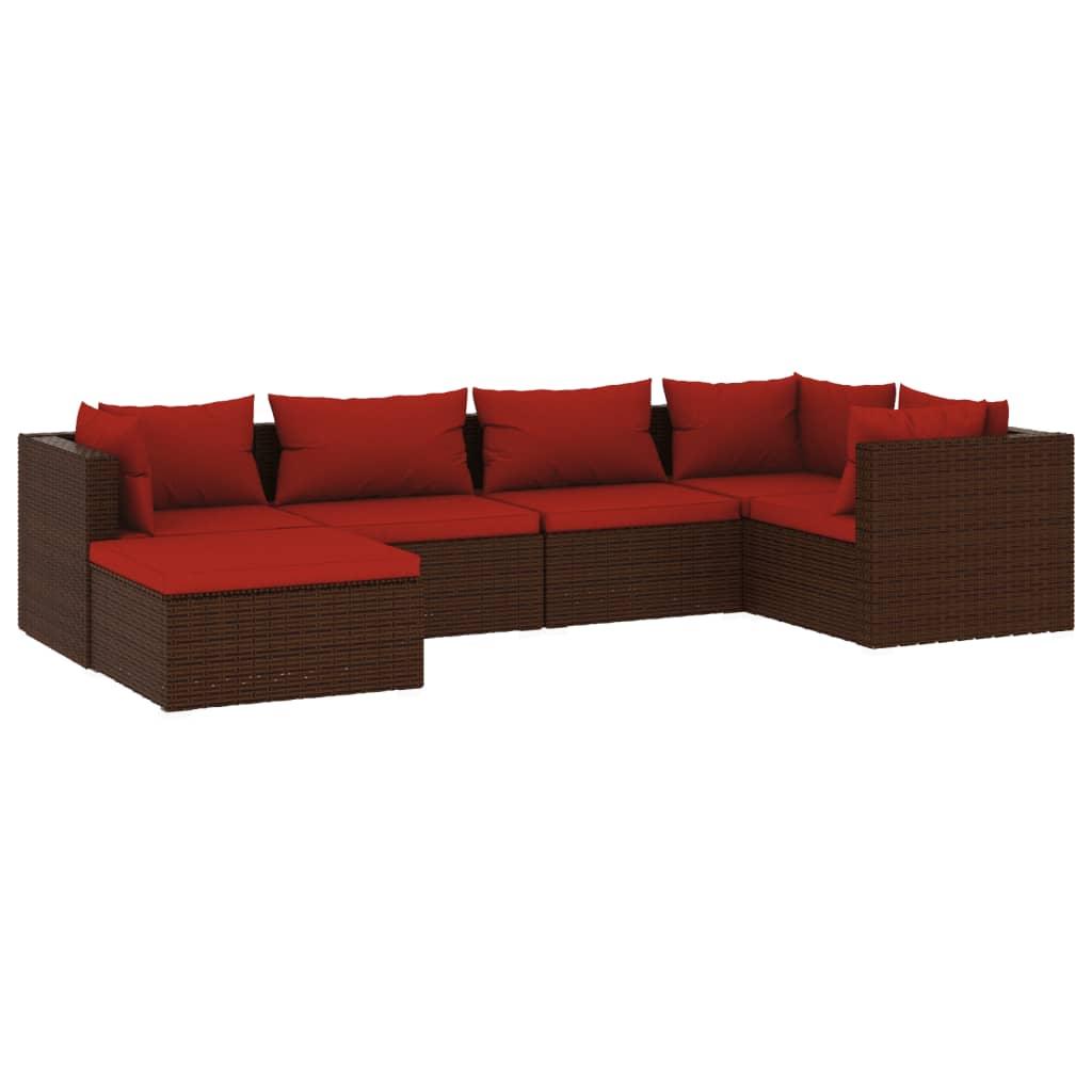 6 Piece Patio Lounge Set with Cushions Poly Rattan Brown at Set Shop and Smile