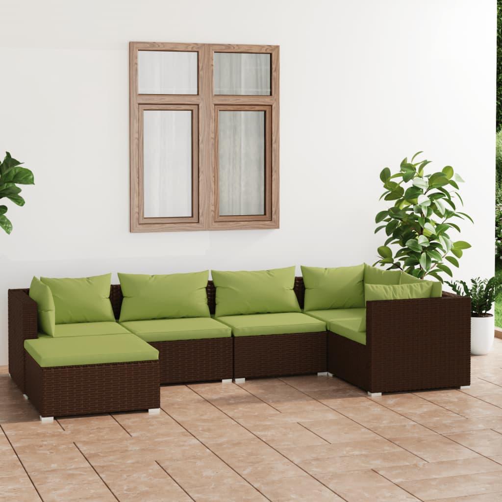 6 Piece Patio Lounge Set with Cushions Poly Rattan Brown at Set Shop and Smile