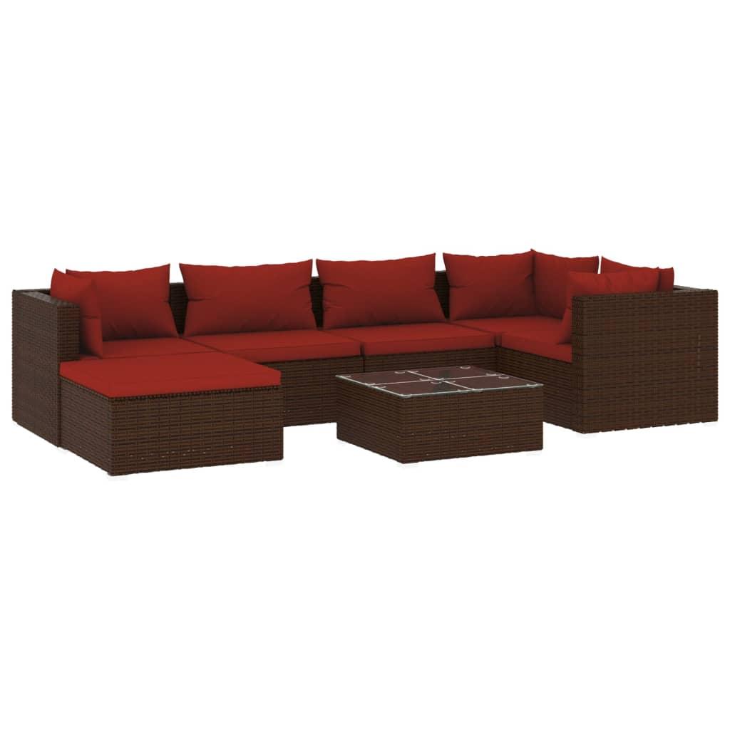 7 Piece Patio Lounge Set with Cushions Poly Rattan Brown at Set Shop and Smile