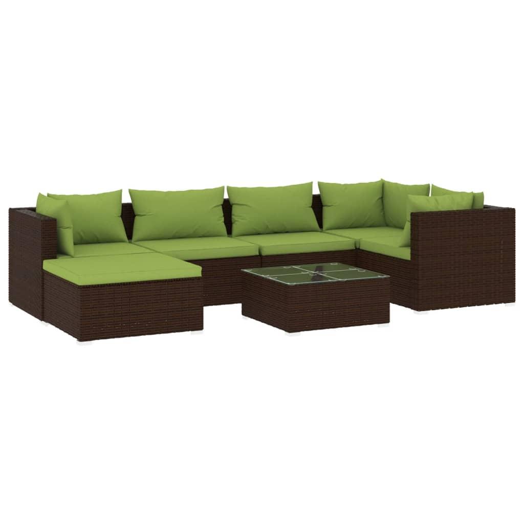 7 Piece Patio Lounge Set with Cushions Poly Rattan Brown at Set Shop and Smile